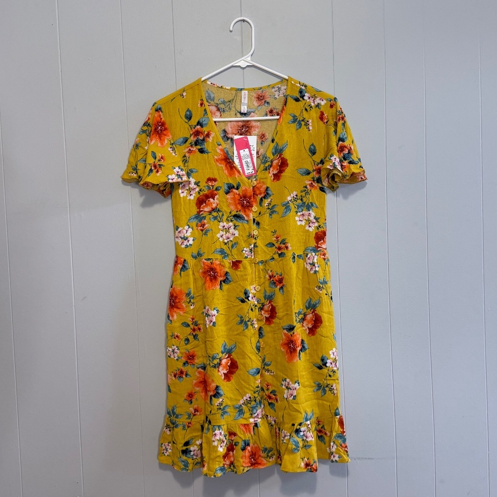 Xhilaration Yellow Floral Dress Size Small NWT